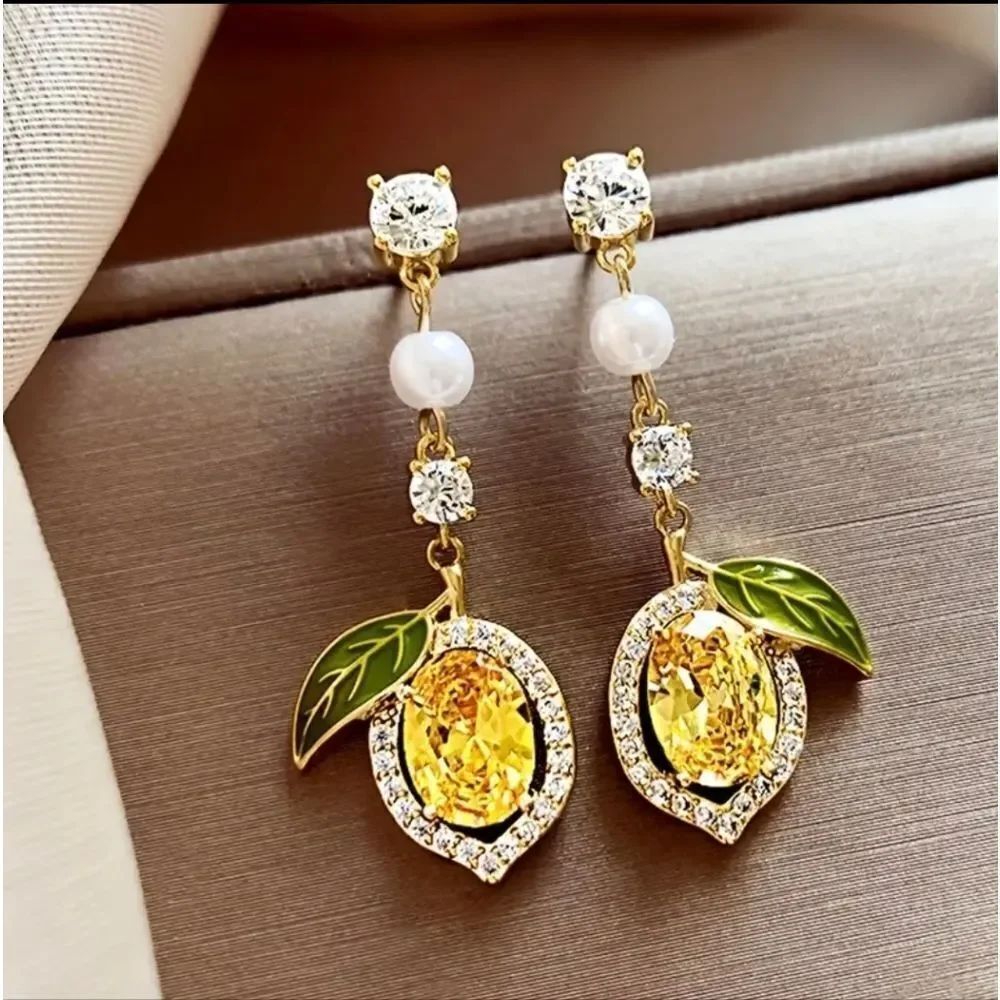Yellow & Green Pearl & Lemon Earrings